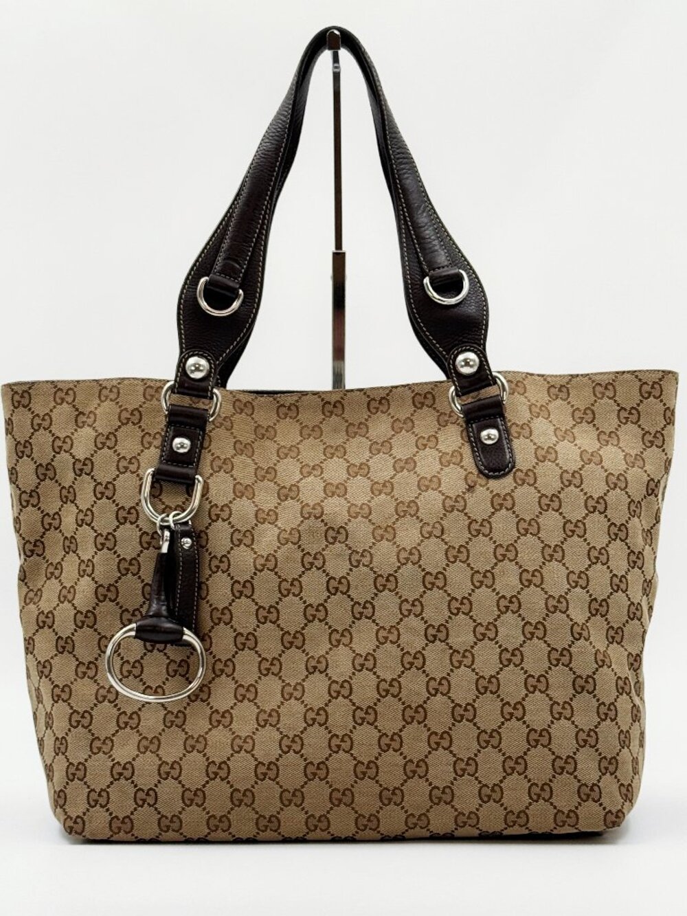 Gucci GG Monogram Canvas Large Tote Shoulder Bag Brown Leather 229852 493492